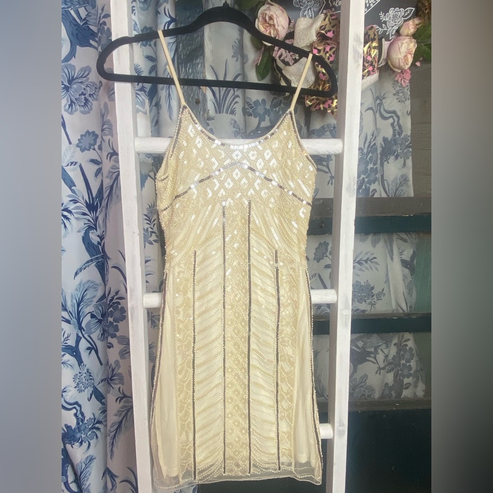 Elegant Cream Sequin Beaded Dress